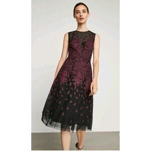 BCBG Max Azria Dress 8 Red Black Floral Embroidered Tulle Mesh Gown Formal NWT
